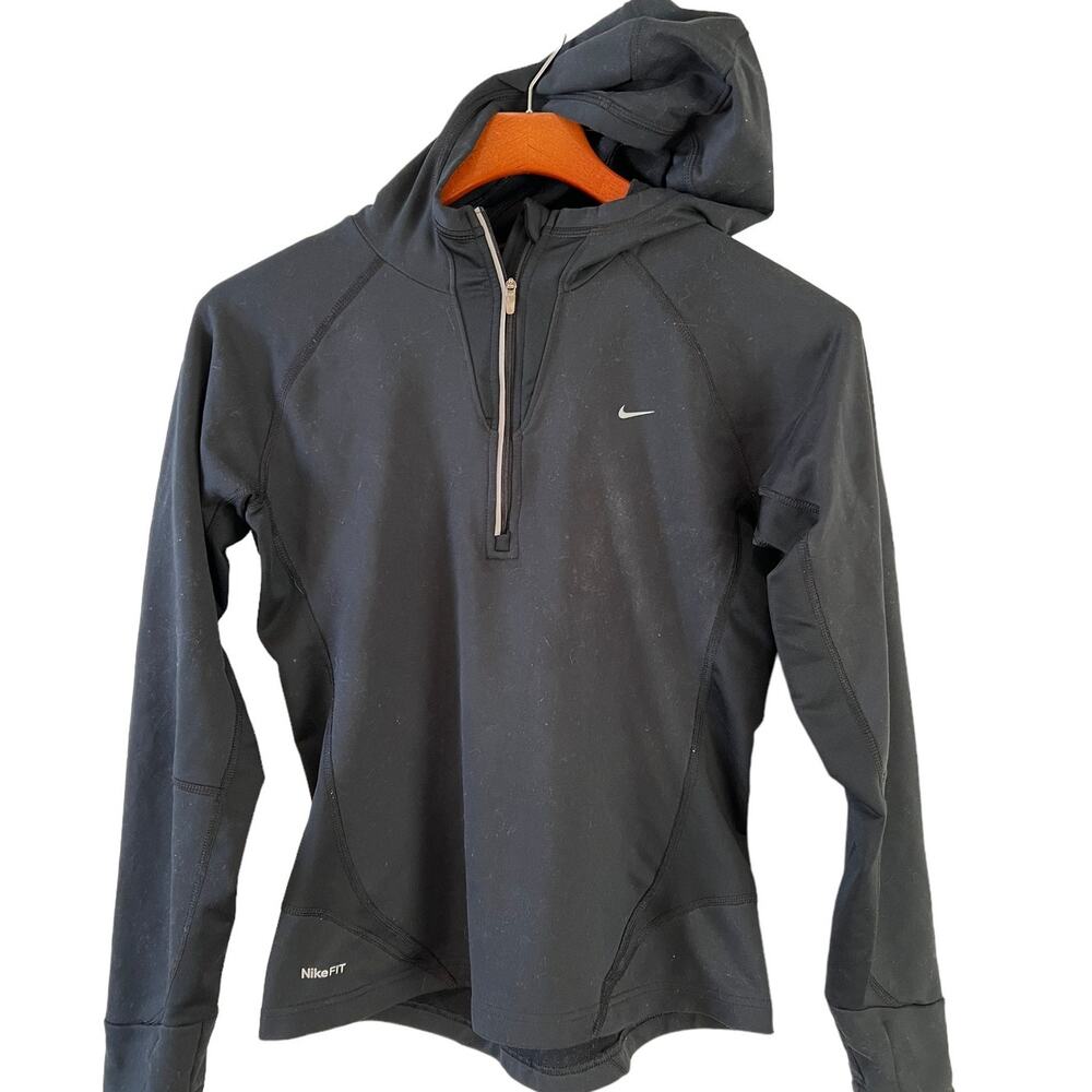 Nike Fit Dry Long sleeve Hooded Quarter Zip Top Black S